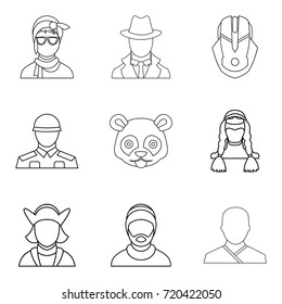 Front icons set. Outline set of 9 front vector icons for web isolated on white background