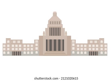 Front illustration of the Japanese Diet Building. Building, Japanese government legislation, building.