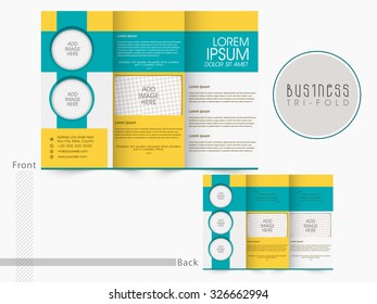 Front and inner page presentation of professional Trifold Brochure, Template or Flyer design with space for your images.