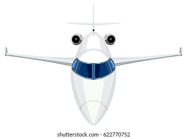 Front jet airplane on a white background