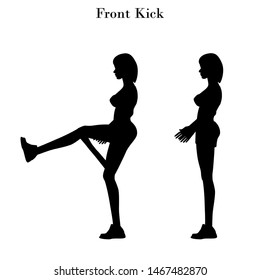 Front kick exercise illustration silhouette on the white background. Vector illustration