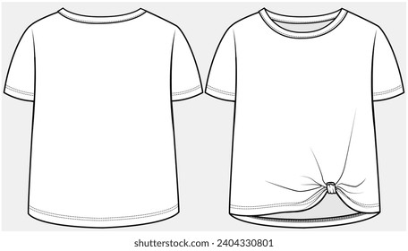 FRONT KNOT T- SHIRT DESIGNED FOR TEEN AND KID GIRLS IN VECTOR ILLUSTRATION FILE