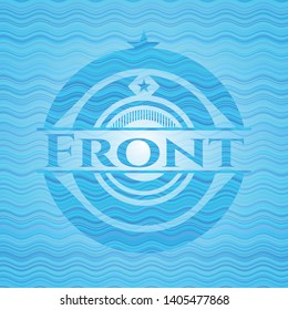 Front light blue water wave style emblem. Vector Illustration. Detailed.