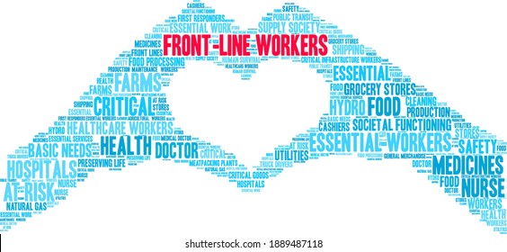 Front Line Workers Word Cloud On A White Background. 