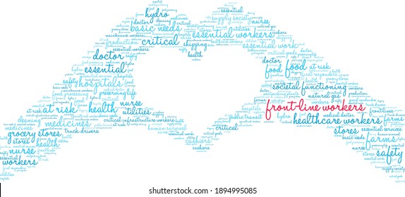 Front Line Workers word cloud on a white background. 