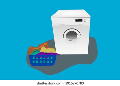 Front load washing machine or laundry dryer with clothes in basket illustration vector