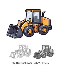 Front loader, black and white and outline versions 