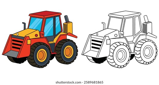 Front Loader Coloring Page For Kids. Construction Vehicle Outline Vector
