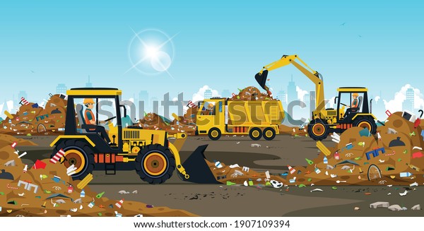 A front loader driver manages the garbage dump\
taken from the city.