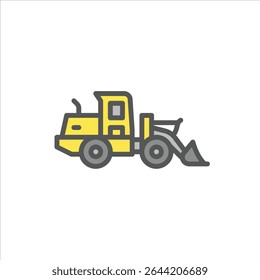 Front loader filled outline icon. construction vehicle color line illustration.