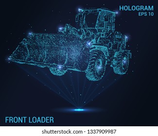 Front loader hologram. Digital and technological background of the front loader. The futuristic design of the front loader