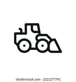 Front loader isolated icon, wheel loader linear vector symbol with editable stroke