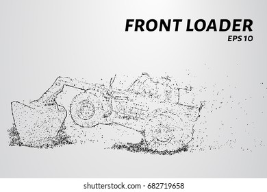 Front loader from the particles. Construction equipment is scattered on small molecules. Vector illustration
