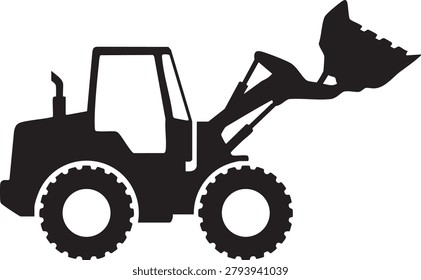 Front Loader Silhouette On White Background, Construction Machinery Outline