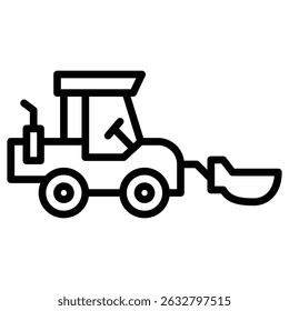 Front Loader truck icon Black and white outline vector