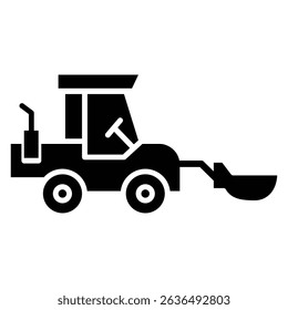 Front Loader truck icon Flat outline fill black and white