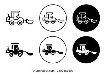 Front Loader truck icon. hydraulic power digger bulldozer machine symbol mark. agricultural engineering mining front loader truck use in construction vector. heavy bulldozer digger sign