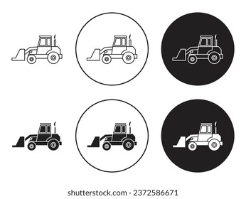 Front Loader truck icon set. excavator bulldozer vector symbol. construction digger tractor sign in black filled and outlined style.