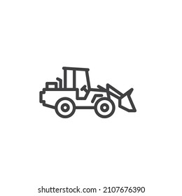 Front Loader truck line icon. linear style sign for mobile concept and web design. Construction vehicle, excavator outline vector icon. Symbol, logo illustration. Vector graphics