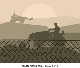 Front loader vector abstract background concept with wired fence