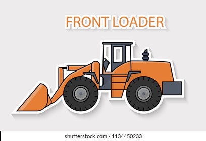 Front Loader vector with sticker design.Cute front loader on white background.Digging vehicle use for digging and loading loose material.Vector of dig tool for several industrial.