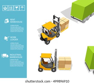 Front loader and warehouse and truck infographics