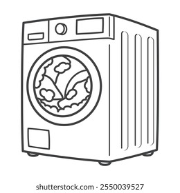 Front loader washing machine. Doing the laundry. Home appliances. Vector illustration.