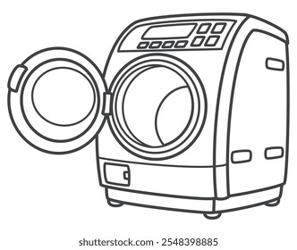 Front loader washing machine with open lid. Home appliances. Vector illustration.