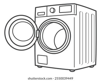 Front loader washing machine with open lid. Home appliances. Vector illustration.