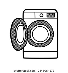 front loader washing machine, open door black and white