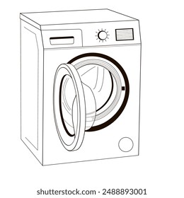 front loading washing machine black and white vector illustration
