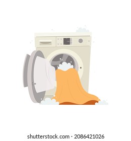 Front loading washing machine. Opened door. Cartoon vector washer.