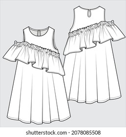 HERRAMIENTAS DELANTERA Y ATRÁS DE VESTIDO FRÍO PARA MUJERES Y NIÑAS ADOLESCENTES EN ARCHIVO DE VECTOR EDITABLE