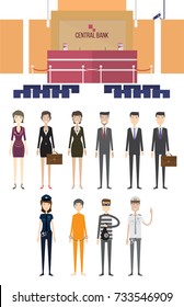 Front Office of Bank Background and Characters Concept