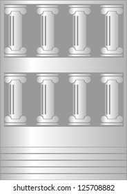 The front of the old building, on a gray background.