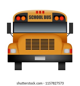 Front of old school bus mockup. Realistic illustration of front of old school bus vector mockup for web design isolated on white background