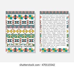 Front page and back page. Easy to use and edit.Vector Flyer. vector tribal texture.Vintage ethnic  backdrop. Boho stripes. 