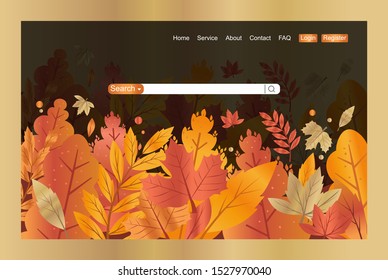Front page website template search with plant themes and orange leaves. Autumn theme website