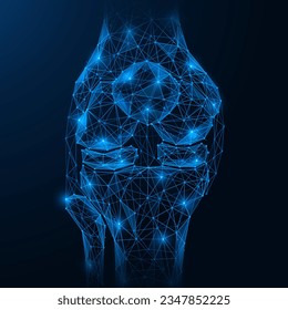 Front part of the knee joint. Low-poly design of interconnected lines and dots.