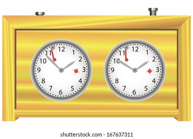 The front part of the standard chess clock on the two dials. Vector illustration.