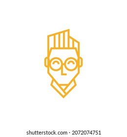 front perspective of a man wearing glasses in a minimalist line style