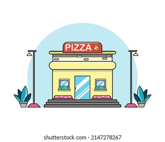 front of pizza shop flat design vector isolate