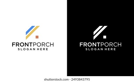 Front Porch  Modern House logo with black and white color