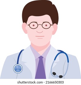 Front portraits of young doctors, character avatars, illustration for graphic design and animation