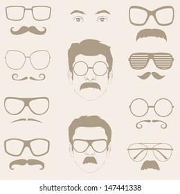 front profile faces with Mustaches, sunglasses, eyeglass 