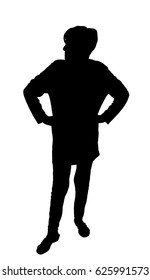 Front profile portrait silhouette of angry lady with her hands on hips