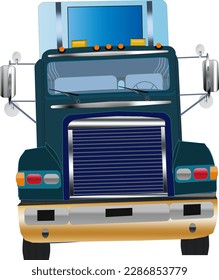 The front of the radiator truck is in a gradient blue color