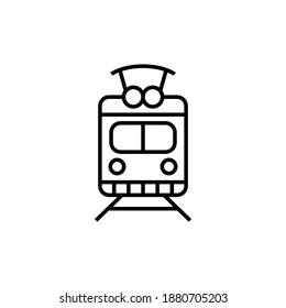 Front rail train icon, train, tram, tramway travel symbol icon  in flat black line style, isolated on white background