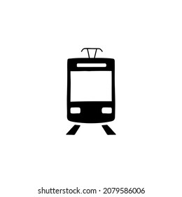 Front rail train icon, train, tram, tramway travel symbol icon  in solid black flat shape glyph icon, isolated on white background 