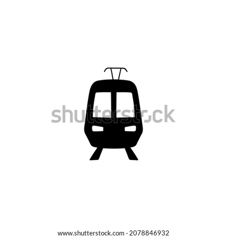 Front rail train icon, train, tram, tramway travel symbol icon  in solid black flat shape glyph icon, isolated on white background 